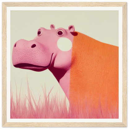 Pink and orange hippo with a curious expression in Pink Hippopoetry Buzz product