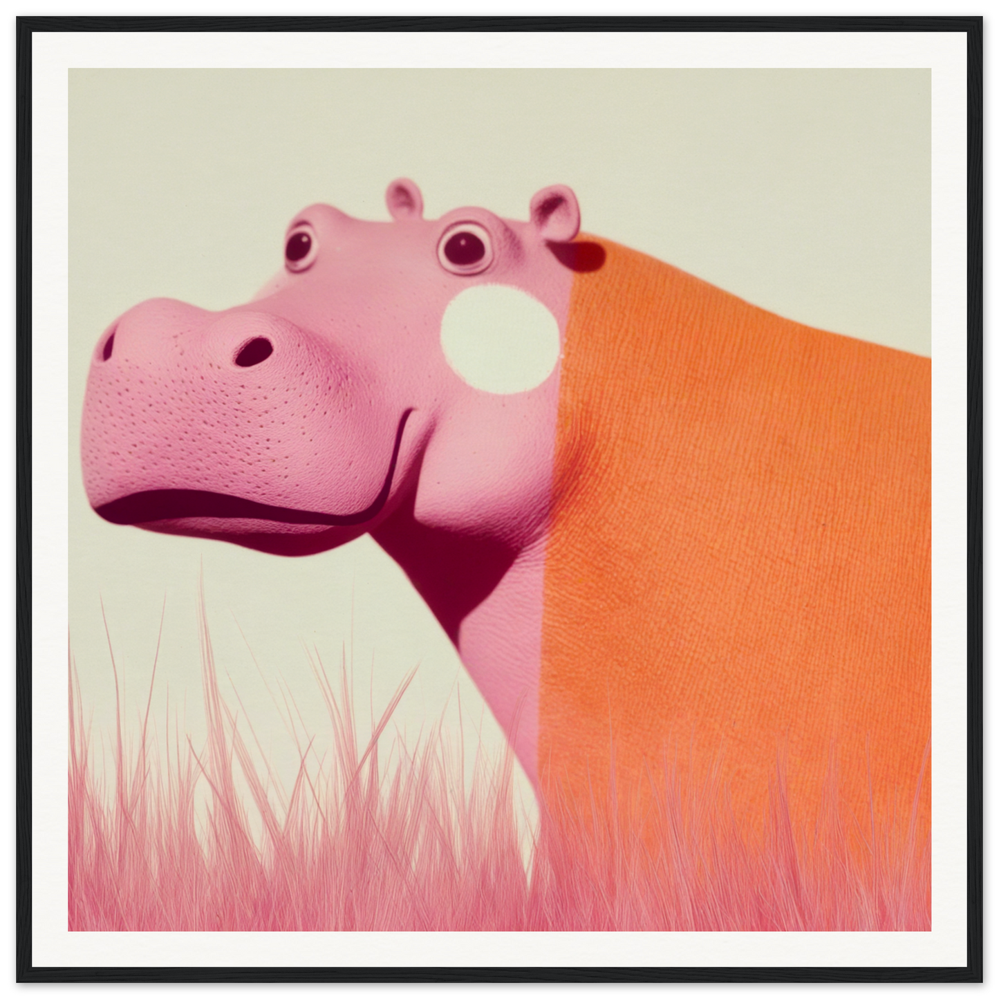 Pink hippo with a curious expression in Pink Hippopoetry Buzz product imagery