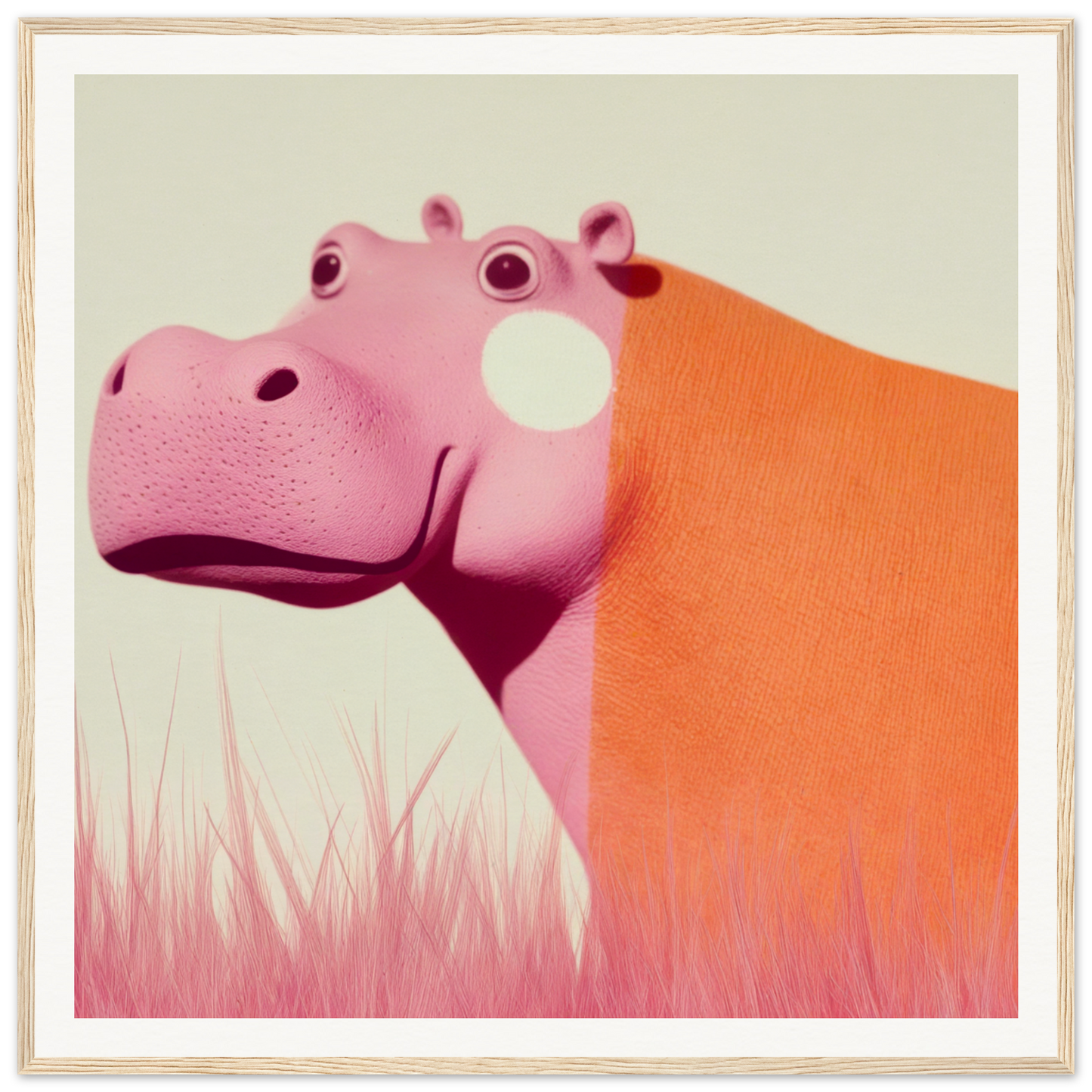 Curious pink and orange hippo featured in Pink Hippopoetry Buzz product