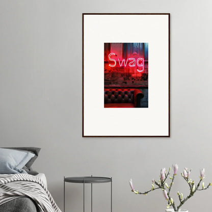 Framed neon Swag sign in red makes cool wall art for room decoration