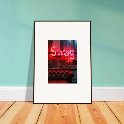 Framed neon Swag sign wall art for cool room decoration in dark backdrop