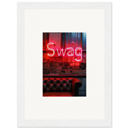 Neon red Swag sign above a leather couch for cool room decoration or wall art