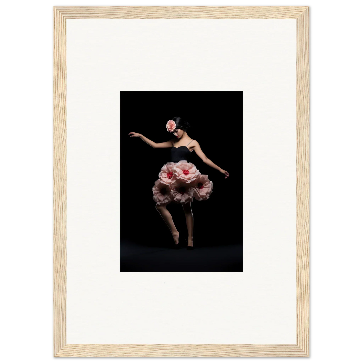 Dancer in pink floral costume posing, perfect for floral feels framed wall art