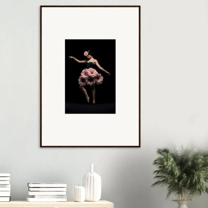 Framed wall art of a ballet dancer in a pink tutu for floral feels room decor