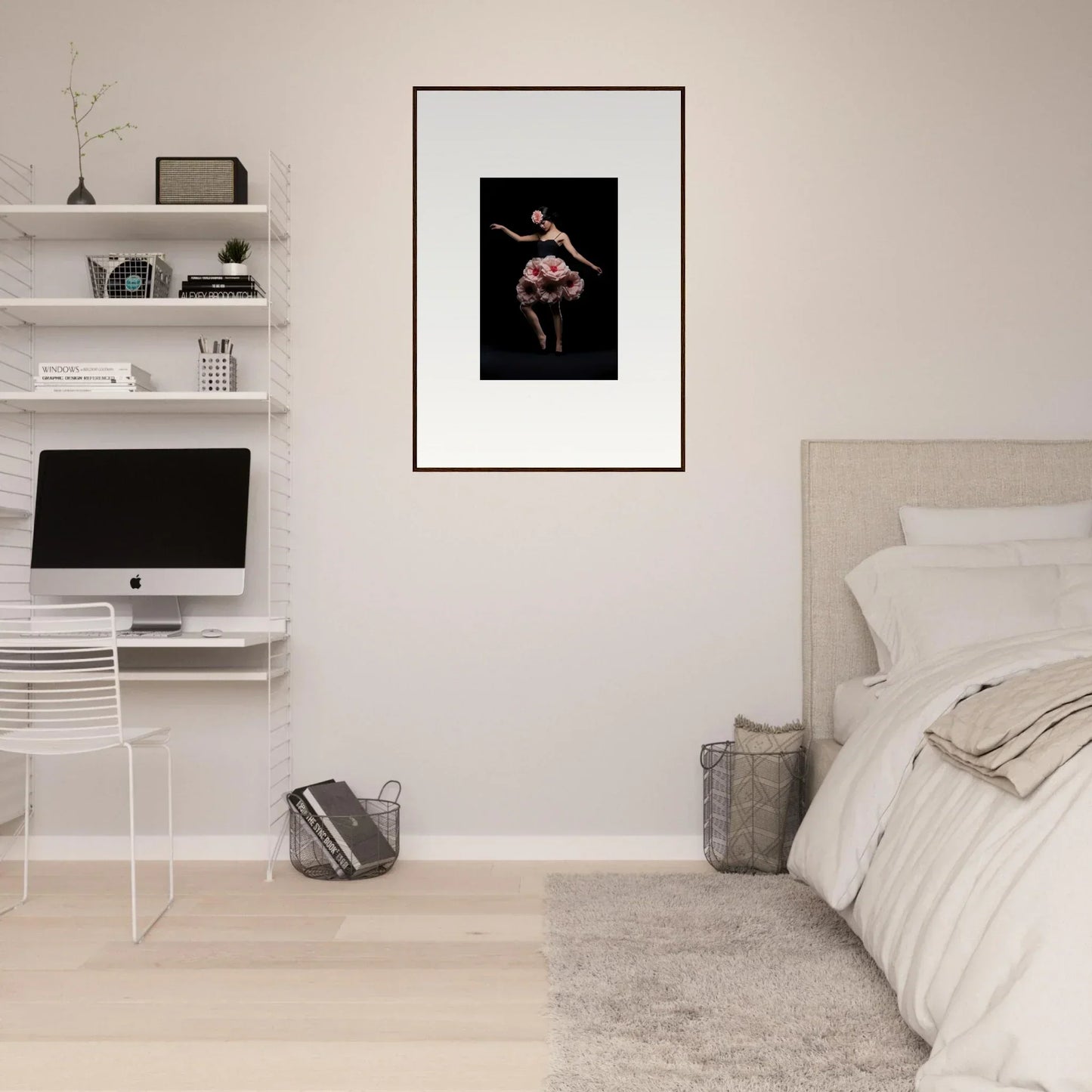 Framed wall art of a ballet dancer in dramatic pose, ideal for floral feels room decor