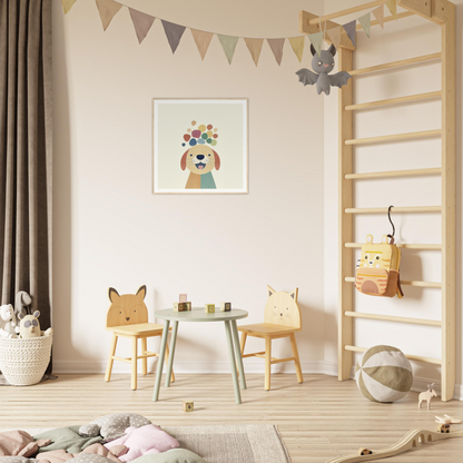 Children’s play area featuring animal-themed chairs and table from Playful Canine Dreamscapes