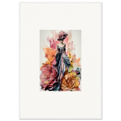 Watercolor fashion illustration of a gown with roses in Plumage Rises Floresschuld art