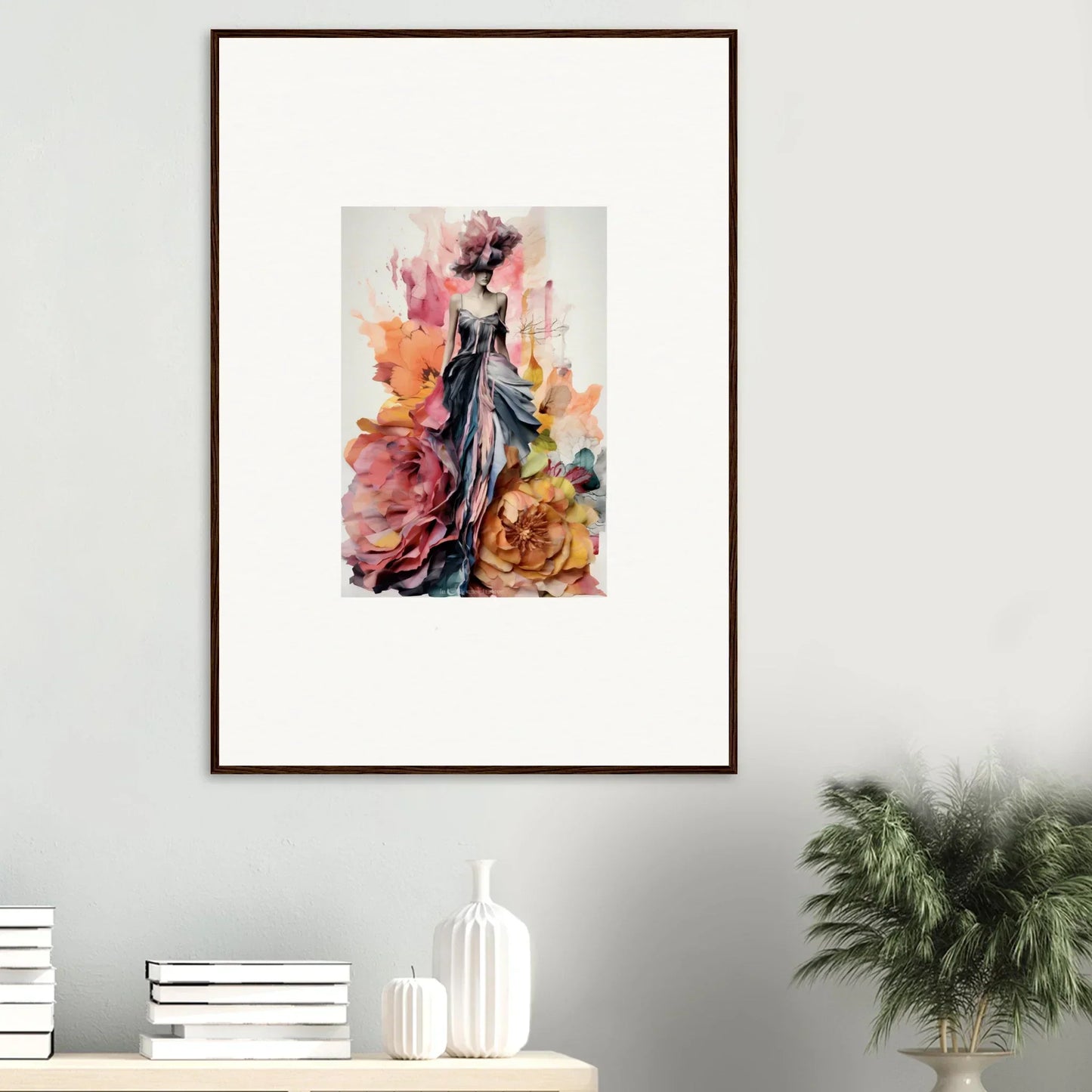 Framed wall art of Plumage Rises Floresschuld with floral dress in vibrant colors