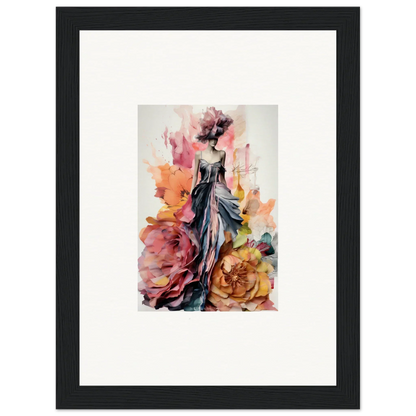 Watercolor art of a figure in a dress with roses, Plumage Rises Floresschuld framed wall art