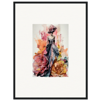 Watercolor fashion illustration of elegant gown with roses from Plumage Rises Floresschuld