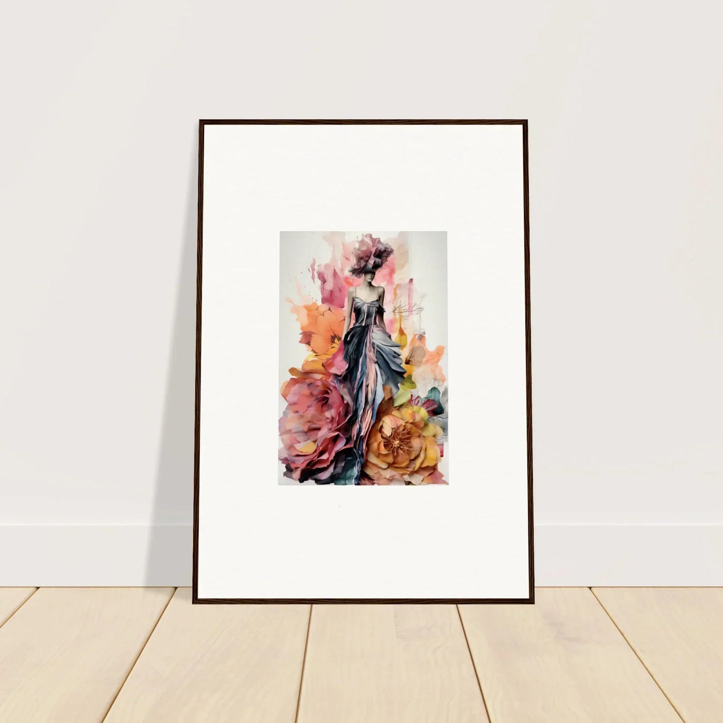 Framed wall art featuring Plumage Rises Floresschuld with a flowing gown and floral design