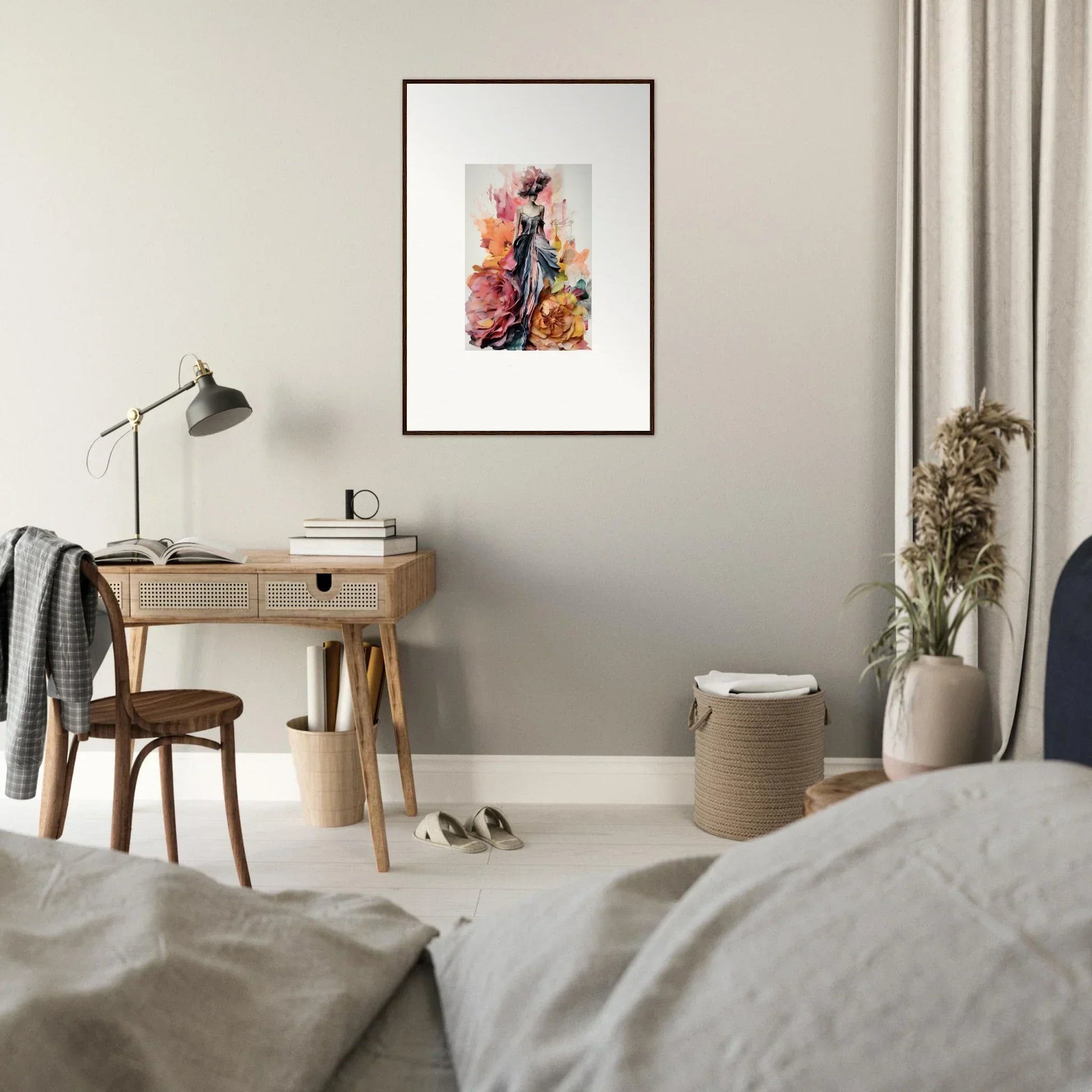 Framed wall art of Plumage Rises Floresschuld with vibrant orange and pink flowers