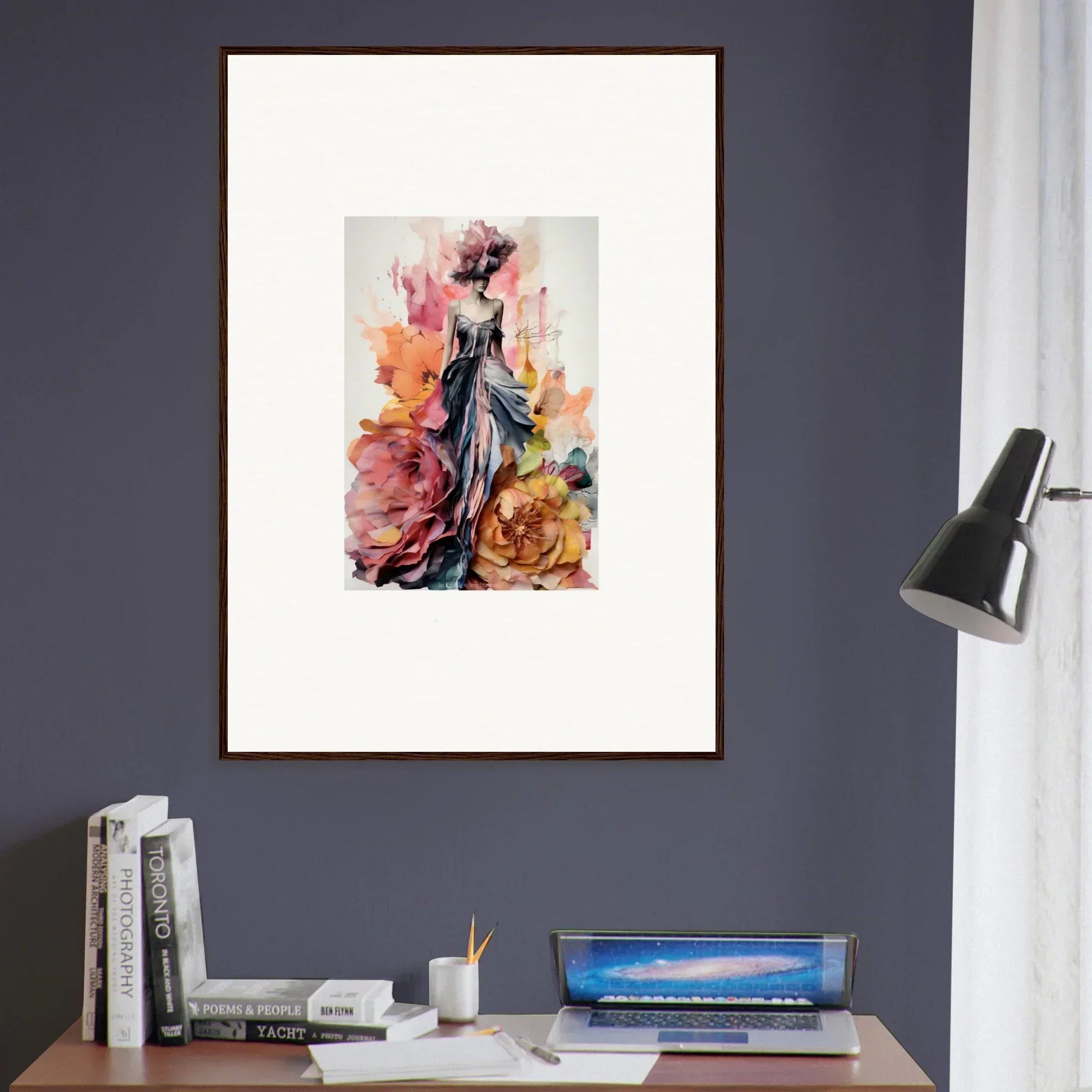 Framed wall art of Plumage Rises Floresschuld with colorful flowing dress design