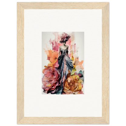 Elegant figure in a blue dress with pink and orange roses in Plumage Rises Floresschuld