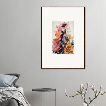 Framed wall art of Victorian dress with flowers in Plumage Rises Floresschuld special edition art