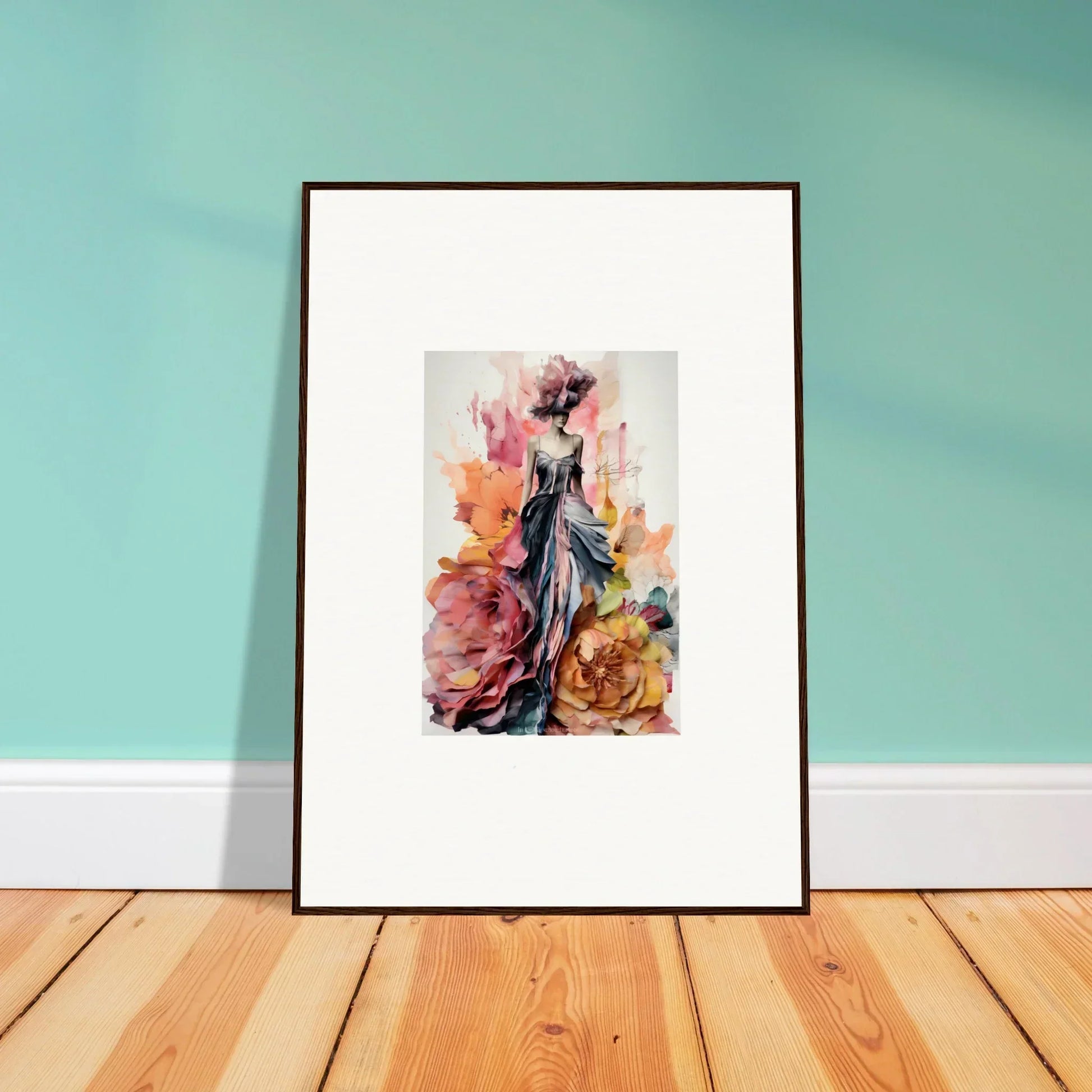 Framed wall art of Plumage Rises Floresschuld with flowing dress and floral elements