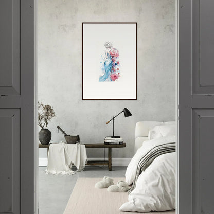 Stylized female figure in blue and pink, perfect for room decoration as a Canvas Print