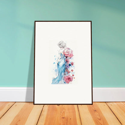 Framed watercolor of a woman in a blue dress, perfect for room decoration or a Canvas Print