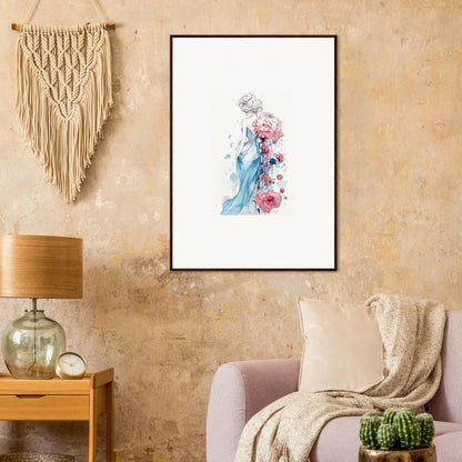 Framed watercolor of a female figure with floral elements, perfect for pollen waltz room decoration