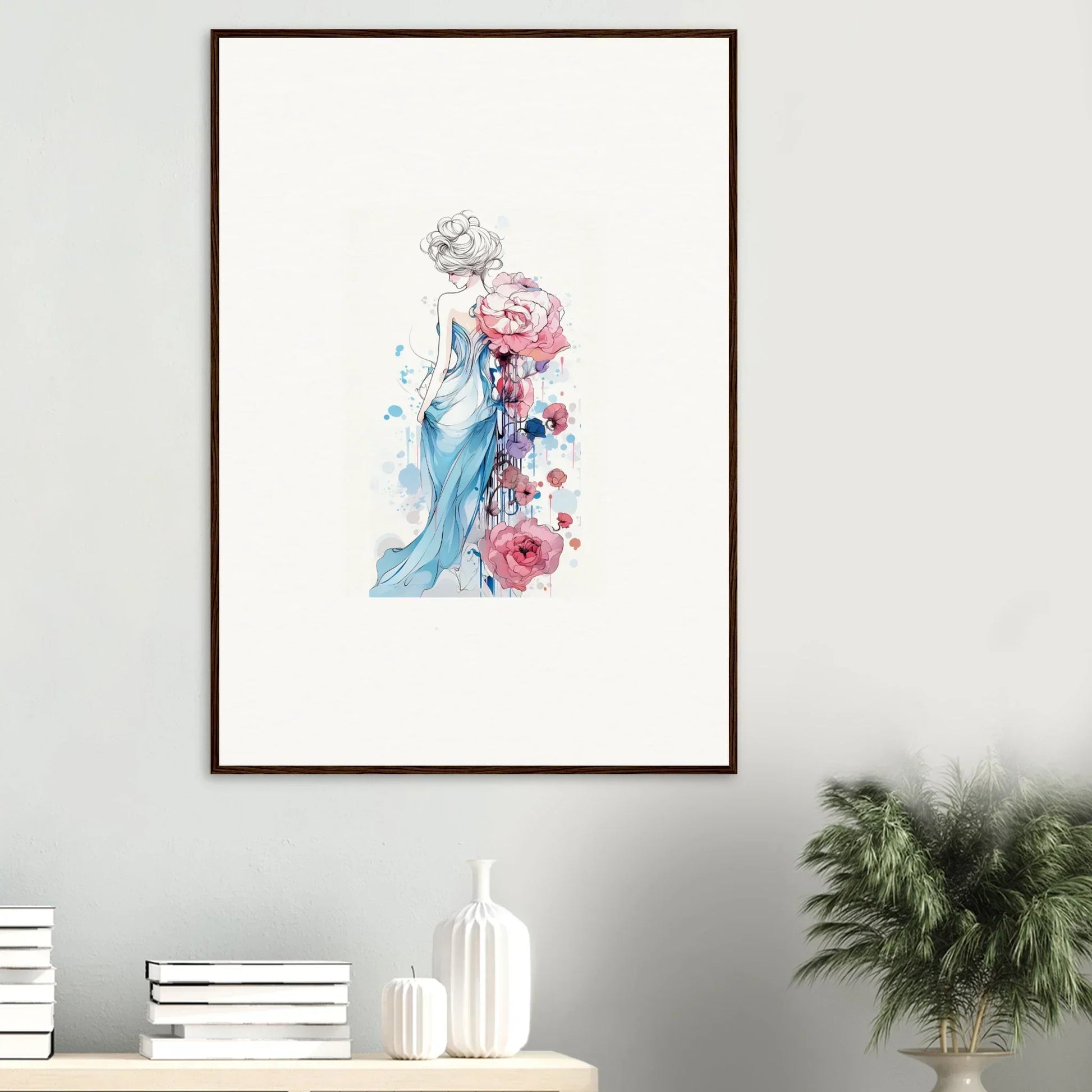 Watercolor painting of a graceful figure in blue, perfect for a pollen waltz canvas print