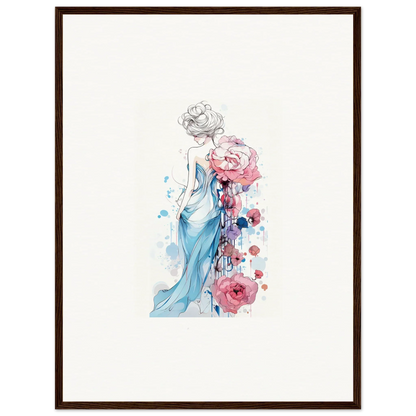 Watercolor canvas print of a woman in a blue dress for pollen waltz room decoration