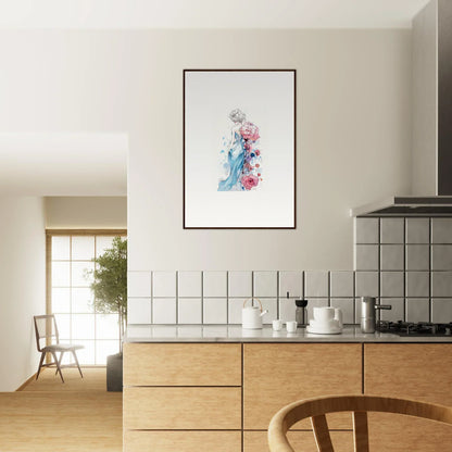 Watercolor artwork of two figures in blue and pink hues for room decoration, Pollen Waltz