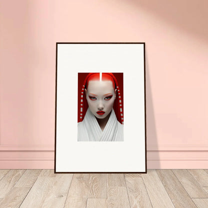 Framed portrait with white makeup and red accents, perfect for Pome Artcard Whisper