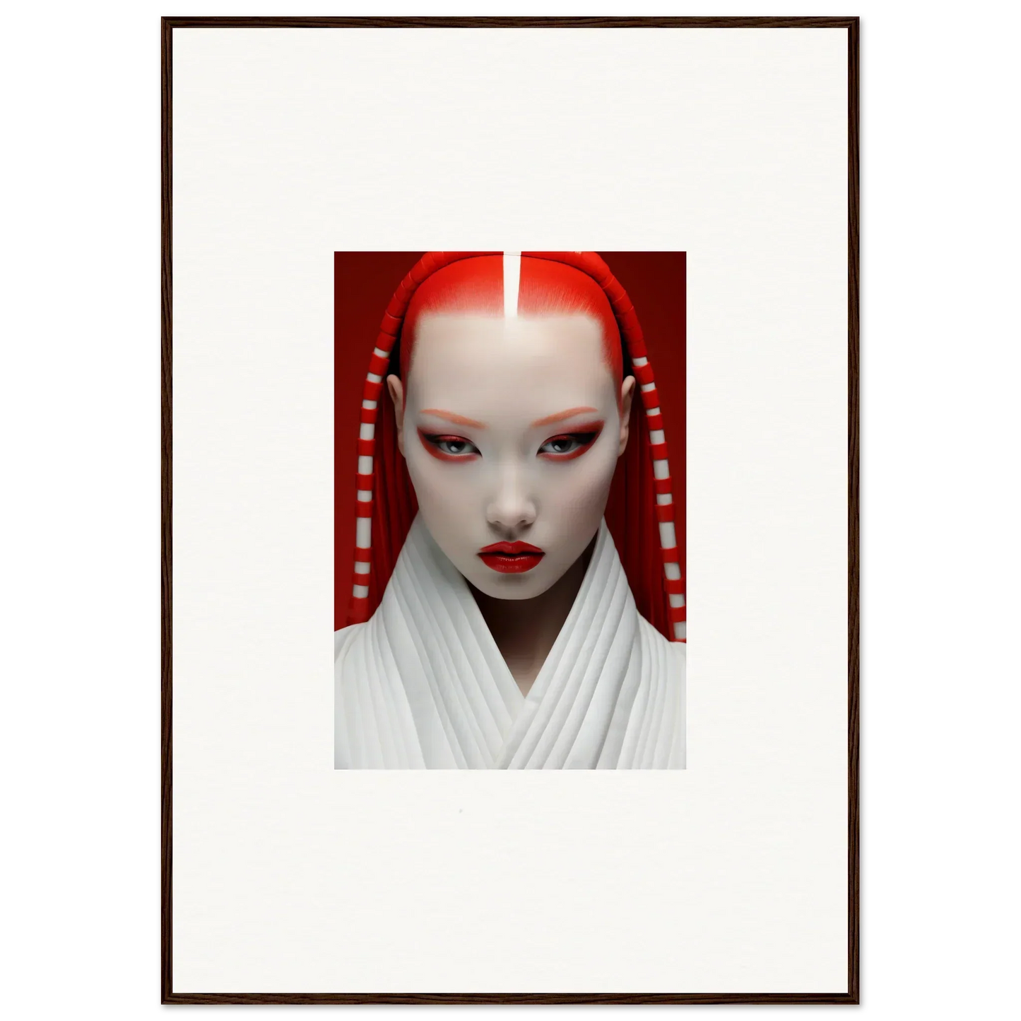 Striking Japanese-inspired figure with white face paint on Pome Artcard Whisper