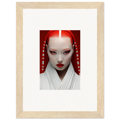 Striking figure with white face paint and red accents on Pome Artcard Whisper