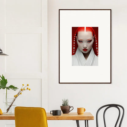 Framed portrait of a figure with white face paint on Pome Artcard Whisper background