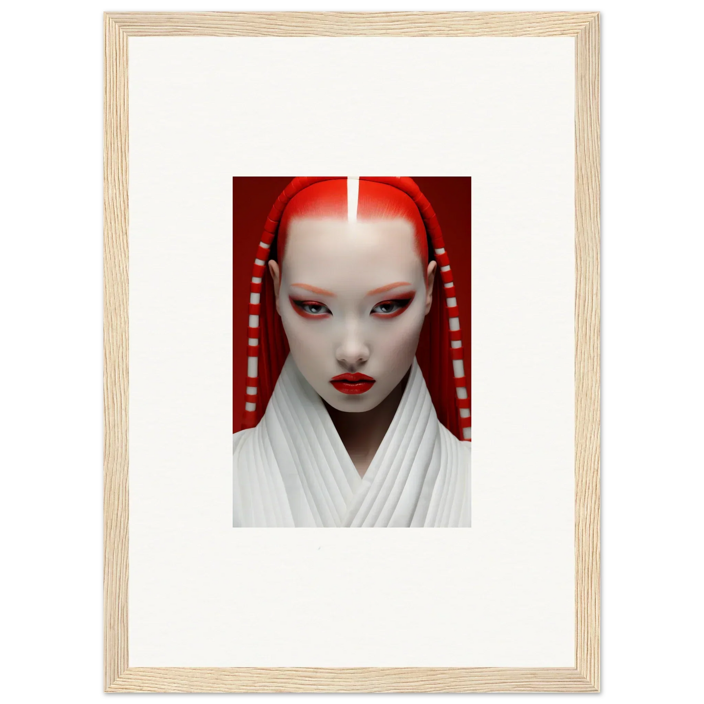 Stunning portrait with white makeup and red accents on Pome Artcard Whisper