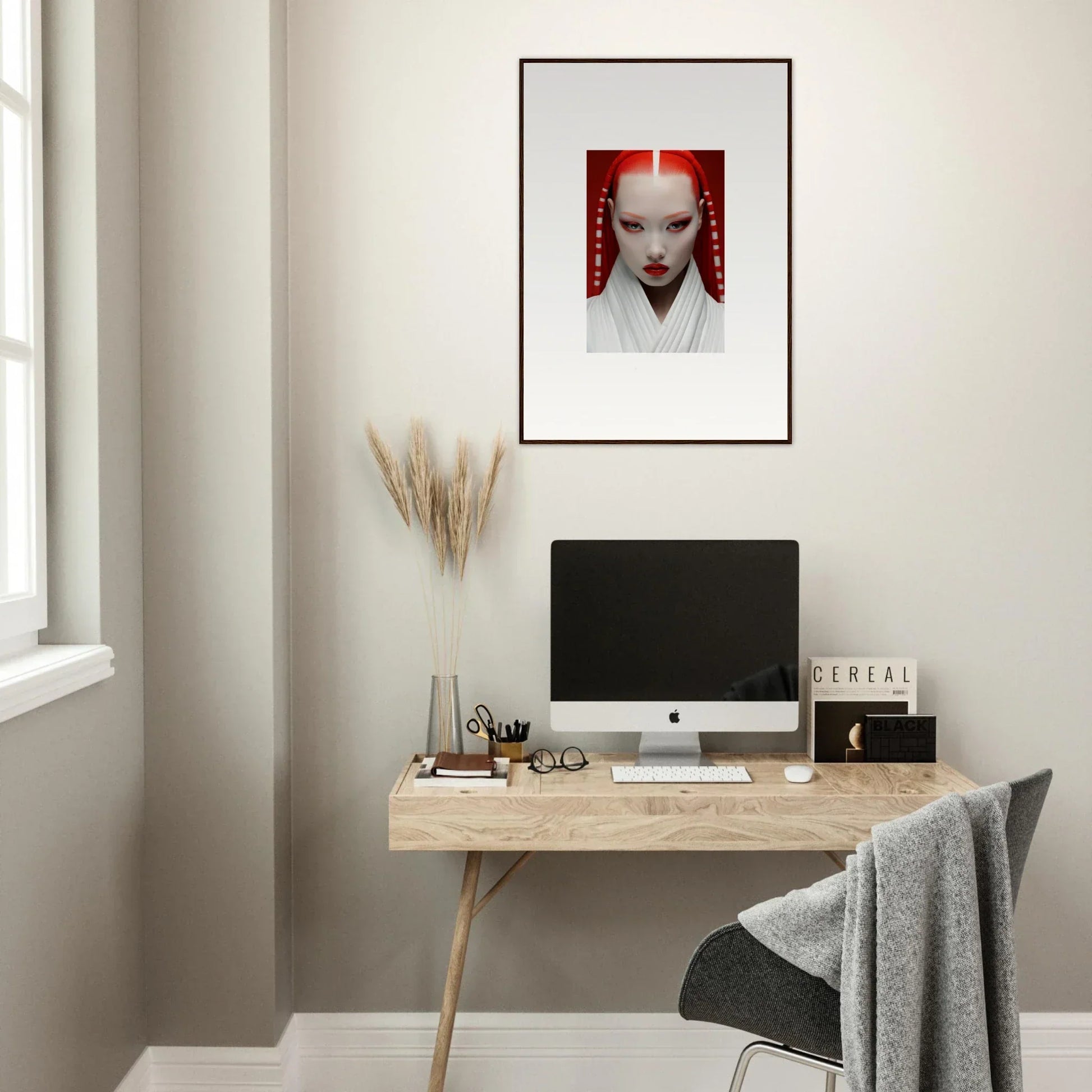 Framed artistic portrait in red and white for Pome Artcard Whisper collection