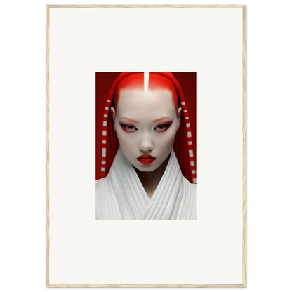 Portrait of a striking figure with white skin and red accents from Pome Artcard Whisper