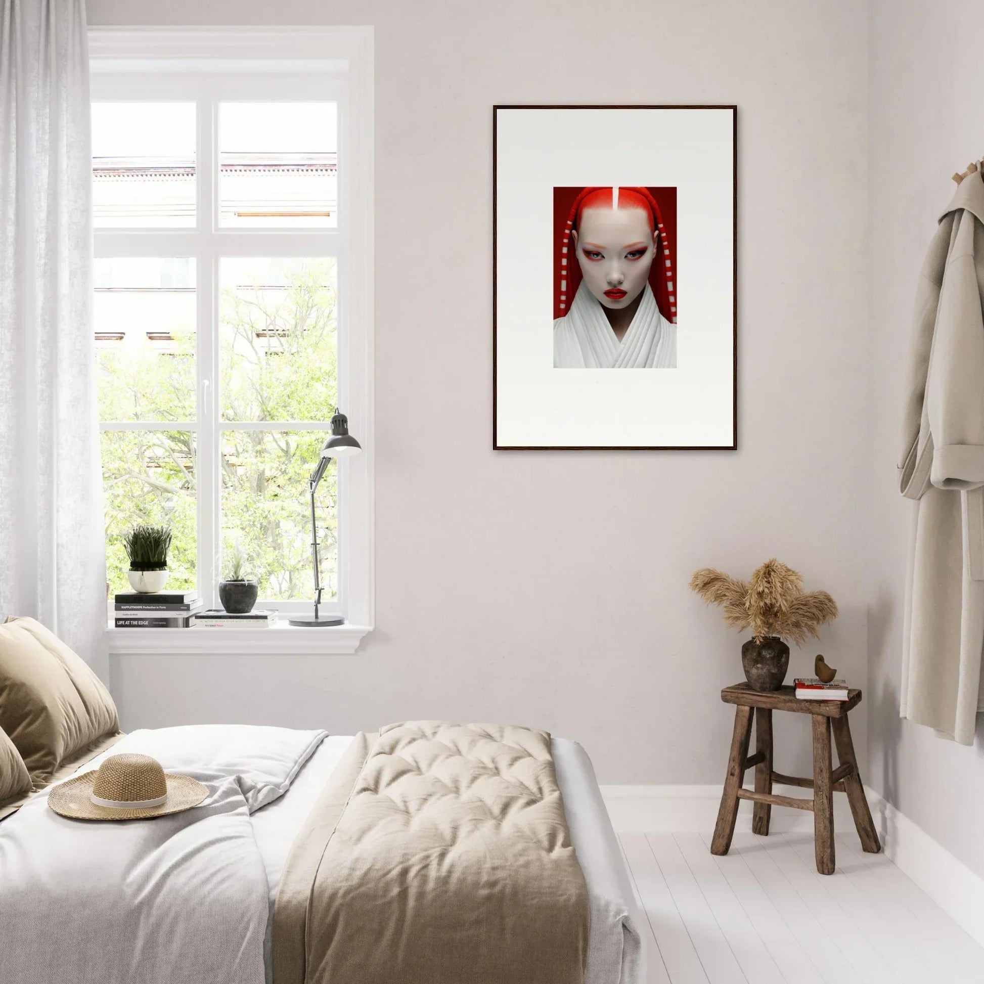 Framed portrait of a pale figure with red hair, featured in Pome Artcard Whisper