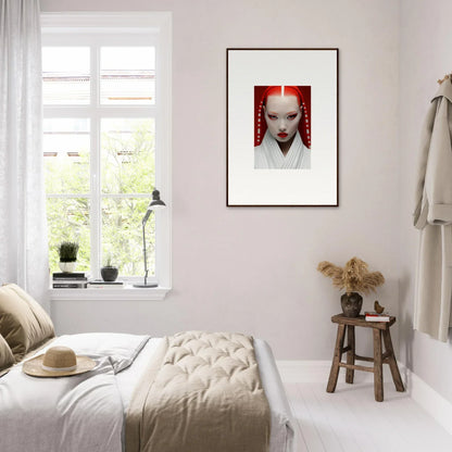 Framed portrait of a pale figure with red hair, featured in Pome Artcard Whisper