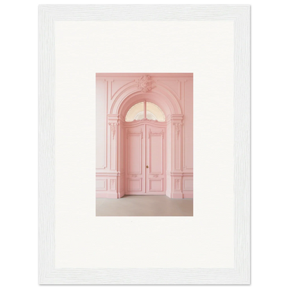 Elegant pink arched doorway with ornate details from Pompadour Cogswheel Echoes art