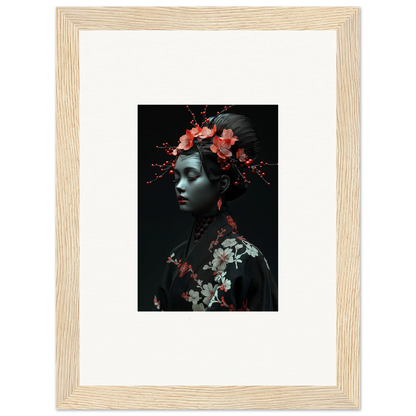 Framed wall art featuring a figure with floral elements and cherry essence for room decor