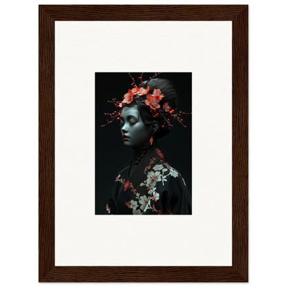 Framed wall art featuring floral elements and Cherry Essence on a dark background