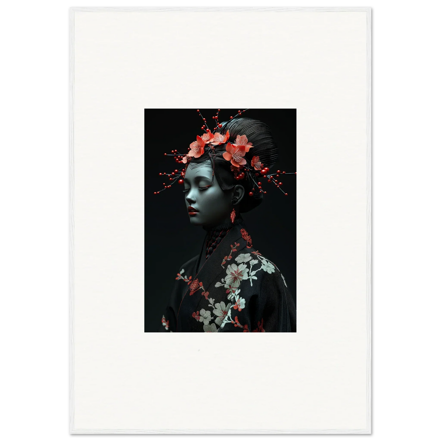 Portrait of a person with cherry essence floral elements for stunning room decor