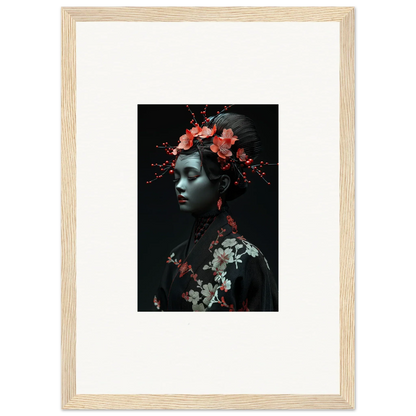 Framed wall art featuring a figure with floral elements and cherry essence for room decor