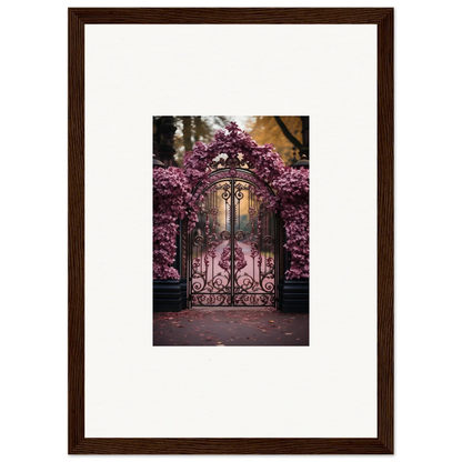 Ornate wrought iron gate framed by cherry blossoms for Prāt Butterfly Turntables art