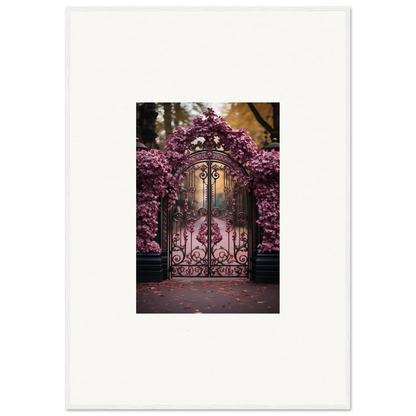 Ornate wrought iron gate with cherry blossoms, perfect for Prāt Butterfly Turntables art