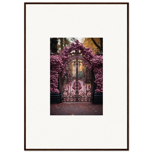 Ornate wrought iron gate framed by pink cherry blossoms, perfect for Prāt Butterfly Turntables