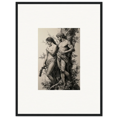 Framed black-and-white artwork of romantic nude figures for elegant room decor