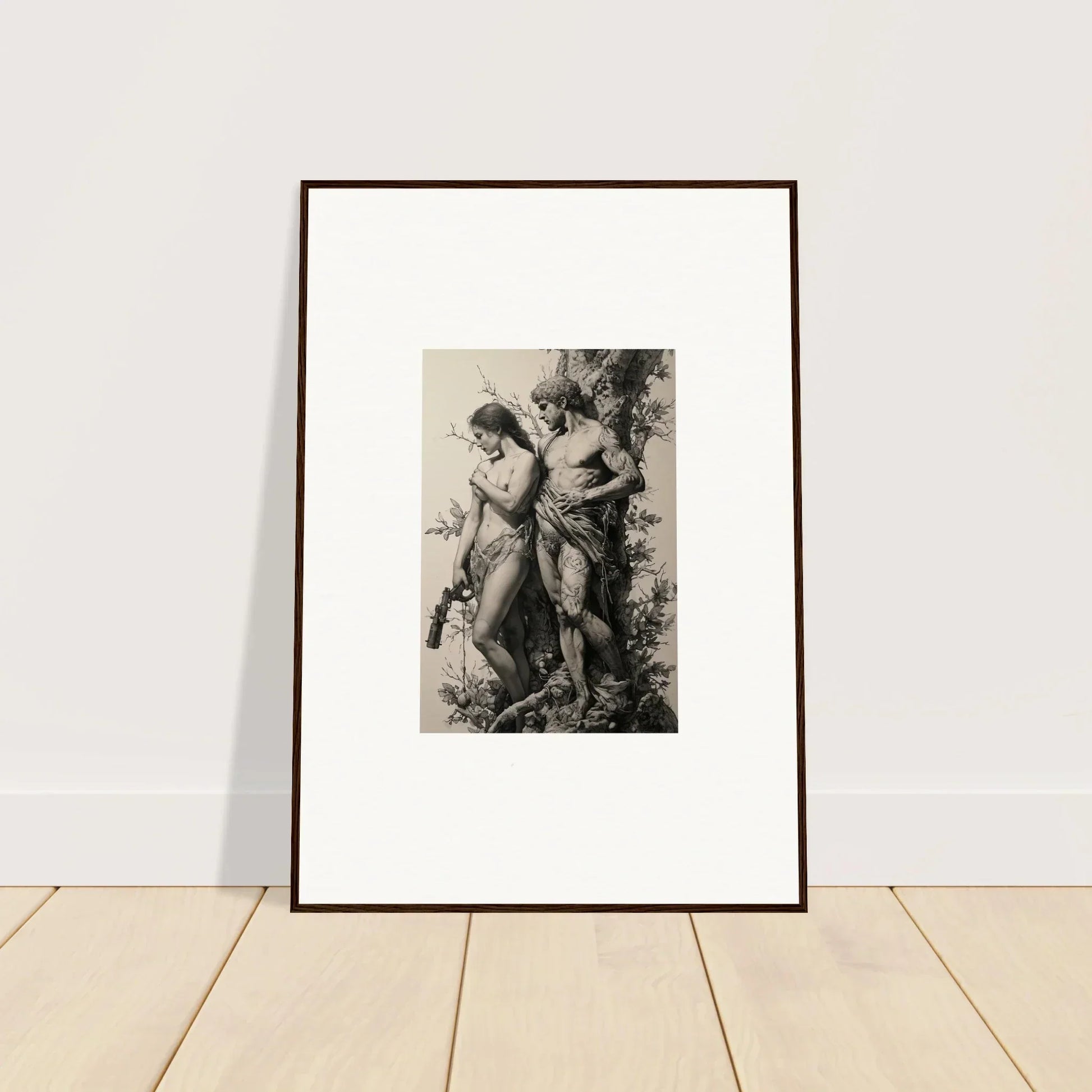 Framed black and white wall art of classical figures, perfect room decor for Fragment Souls