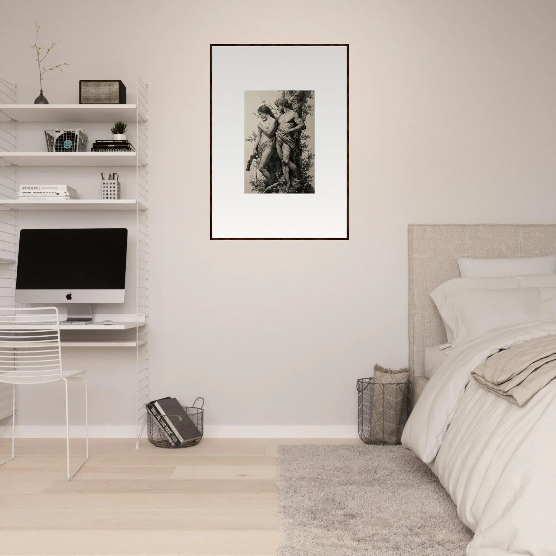 Framed black and white photograph of intimate figures for elegant room decor