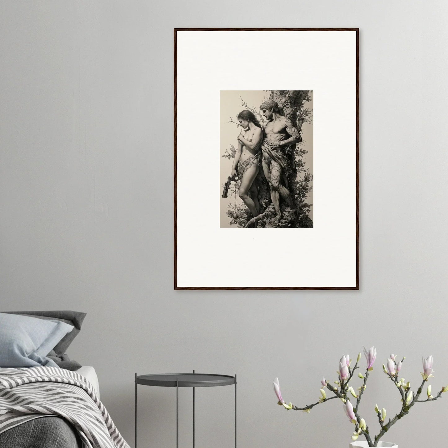 Framed black and white artwork of classical figures, ideal for fragment souls room decor