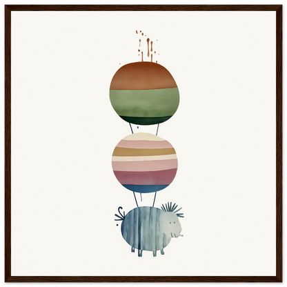 Whimsical cartoon hippo balancing colorful spheres - perfect nursery wall art for kids