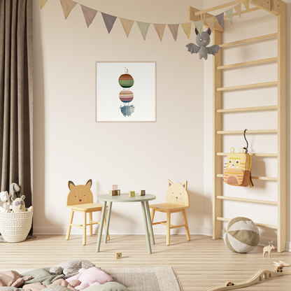 Playful children’s play area with animal-themed chairs and nursery decor table