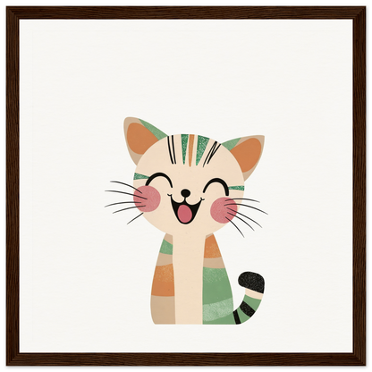 Happy cartoon cat with stripes perfect for nursery wall art or framed poster decor